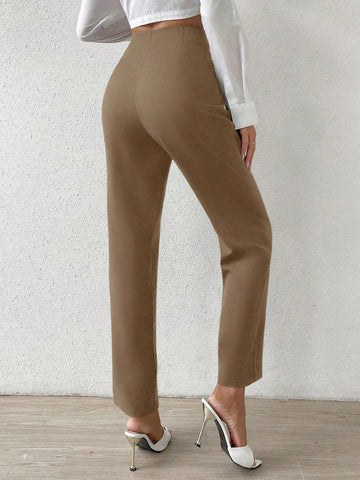 Essnce Solid Color High Waist Pants shein