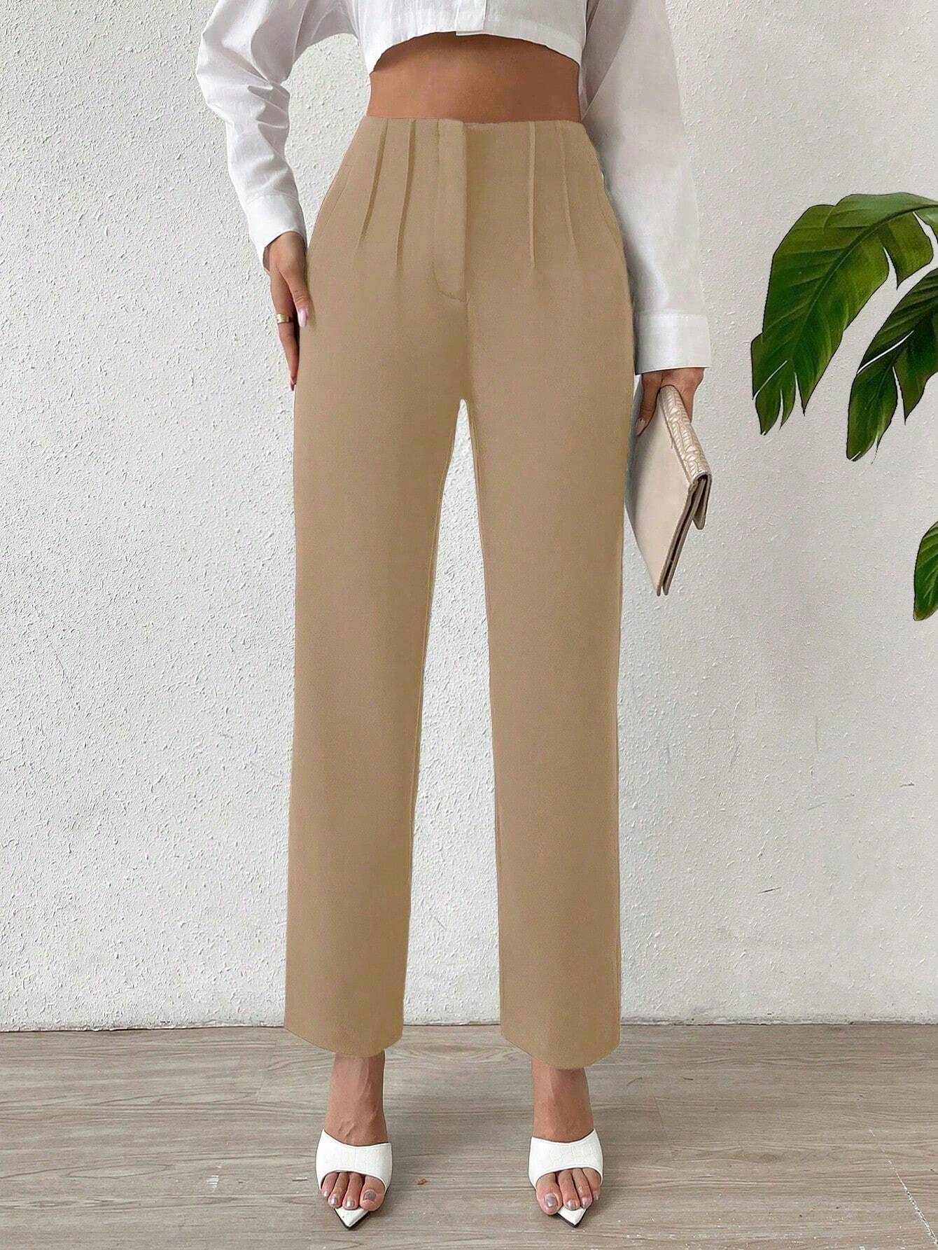 Essnce Solid Color High Waist Pants shein