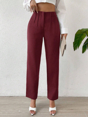 Essnce Solid Color High Waist Pants shein