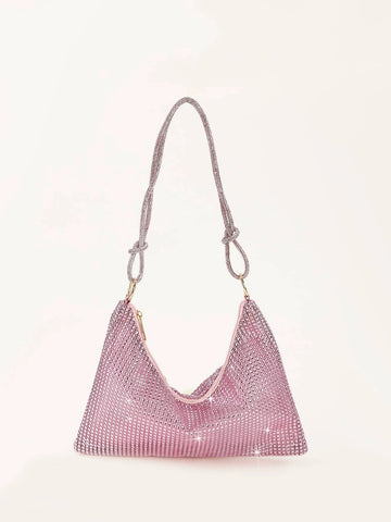 Glamorous Glitter Bling, Sequin, Luxury, Shiny Neon Pink Rhinestone Decor Hobo Bag shein