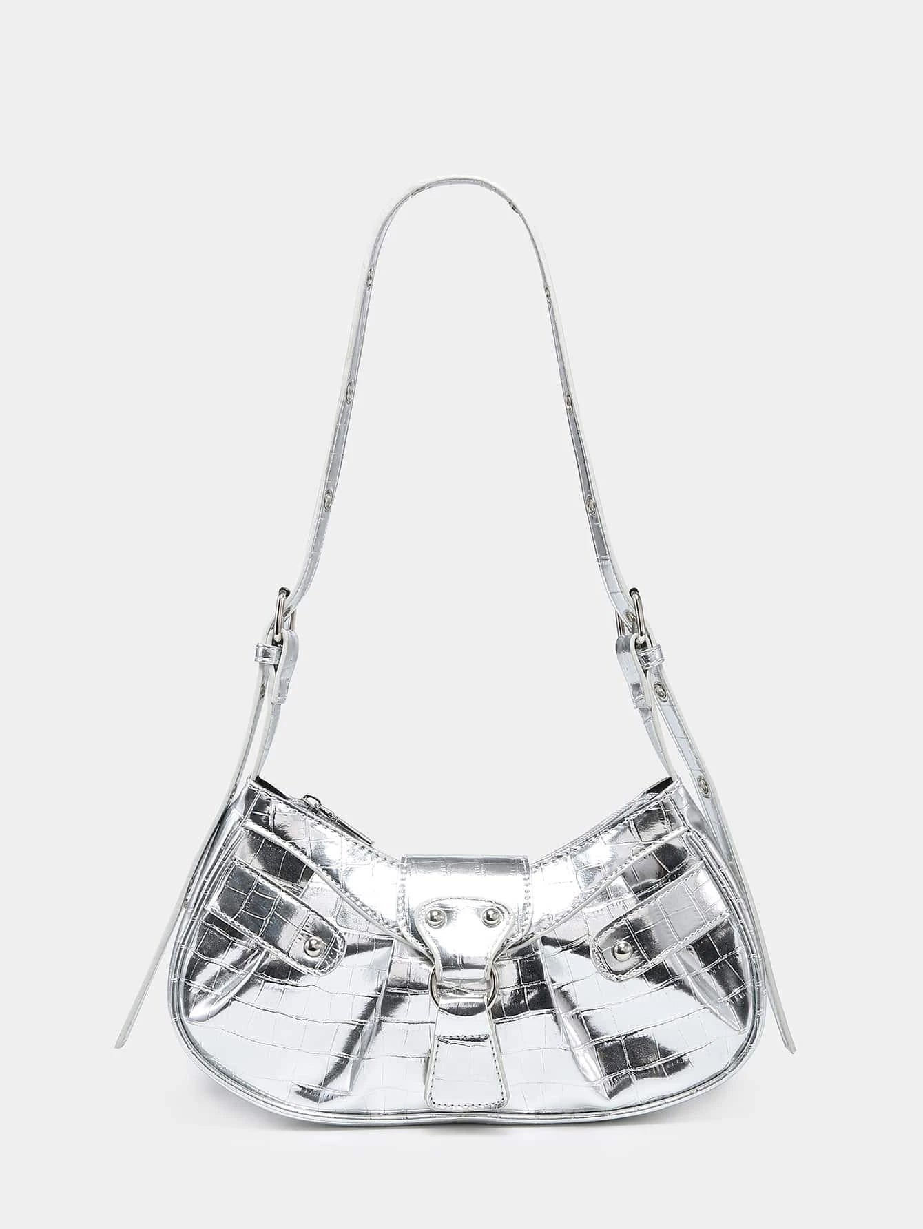 Lightweight,Business Casual Crocodile Embossed Hobo Bag shein