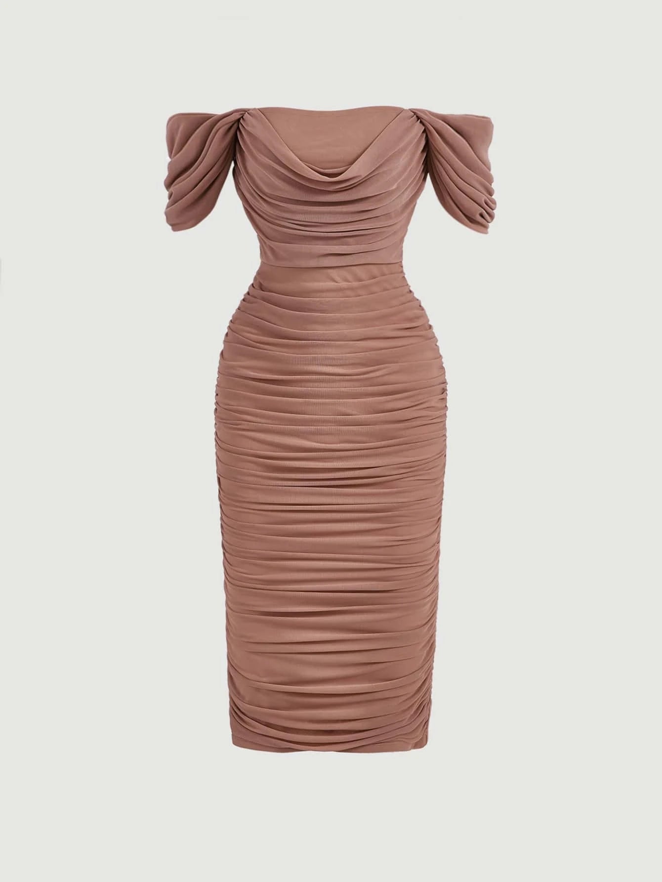 MOD Off Shoulder Ruched Bodycon Dress shein