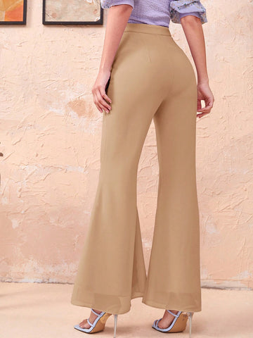 Modely Solid High Waist Flare Leg Pants shein