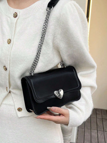 New Arrival Pu Women's Shoulder Bag With Heart Lock shein