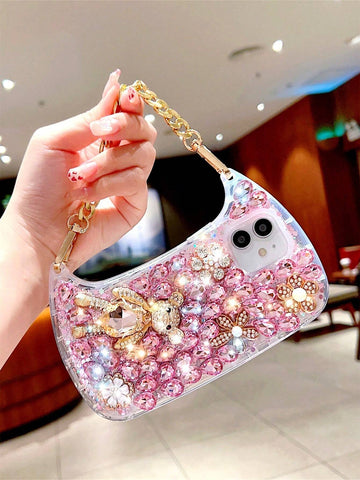 Pink Rhinestone & Bear Decor Bag Design Rhinestone Phone Case shein