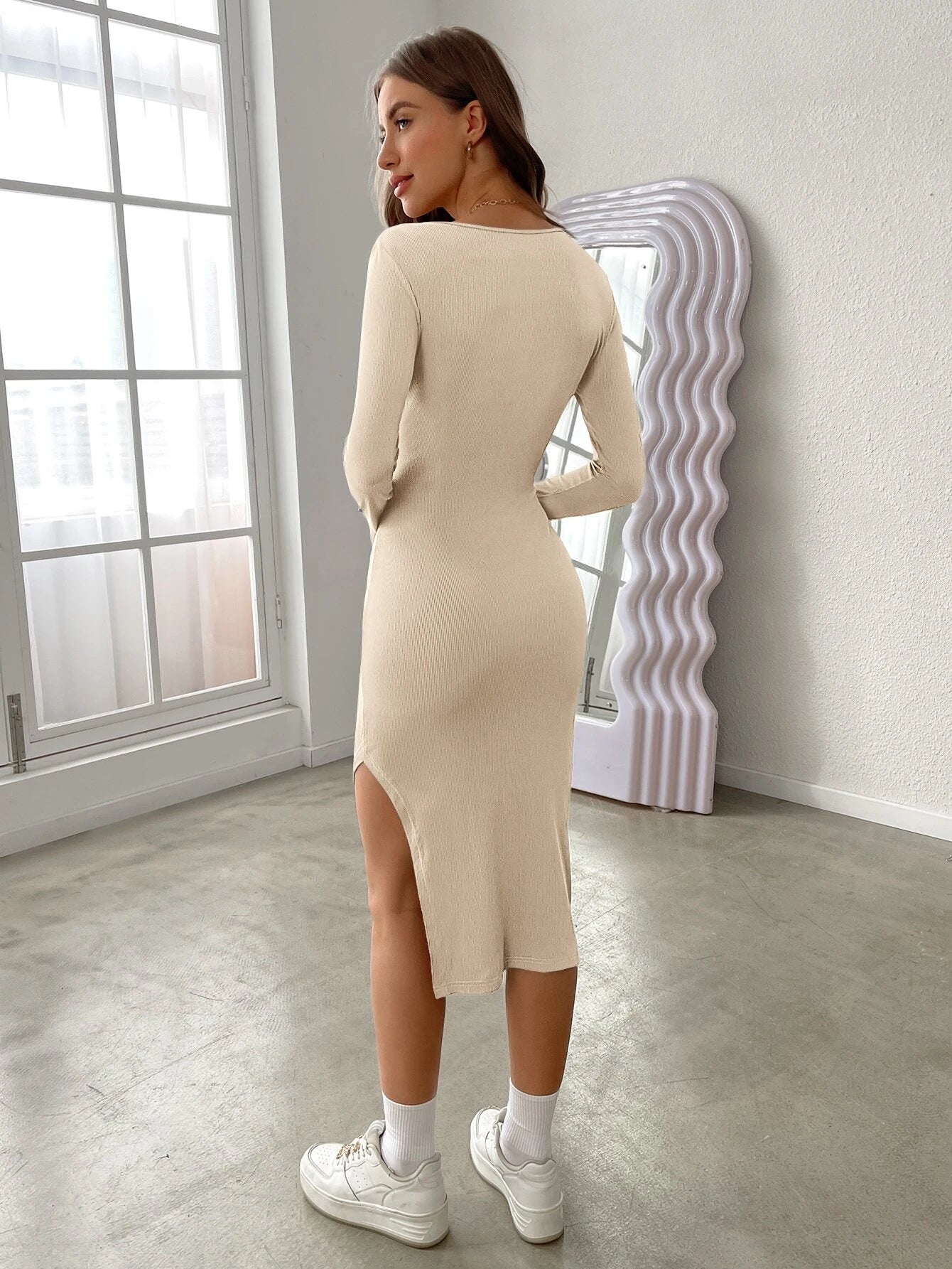 Privé Sweetheart Neck Split Thigh Women Bodycon Dress shein