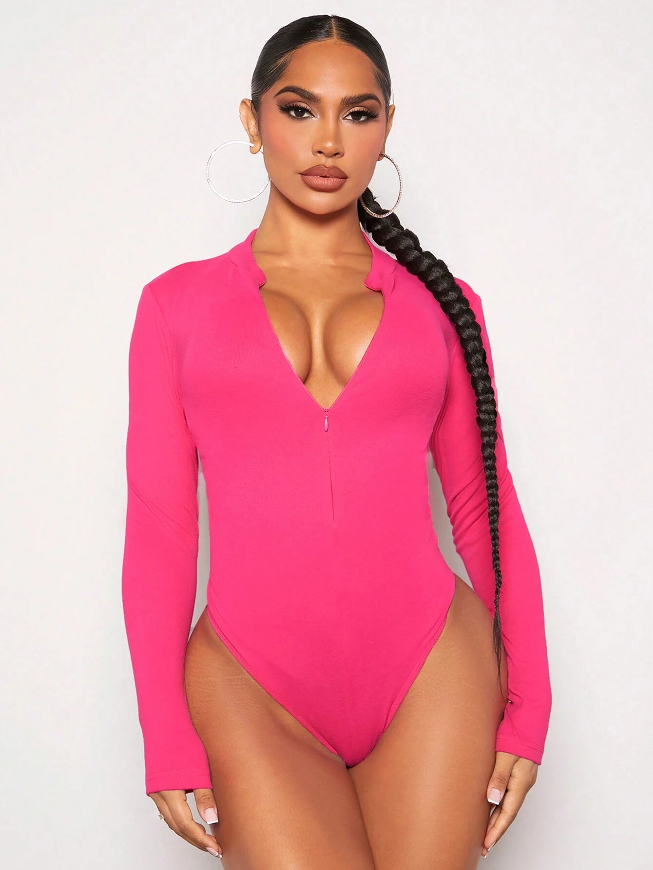 SXY Zip Up Slim Fit Bodysuit shein