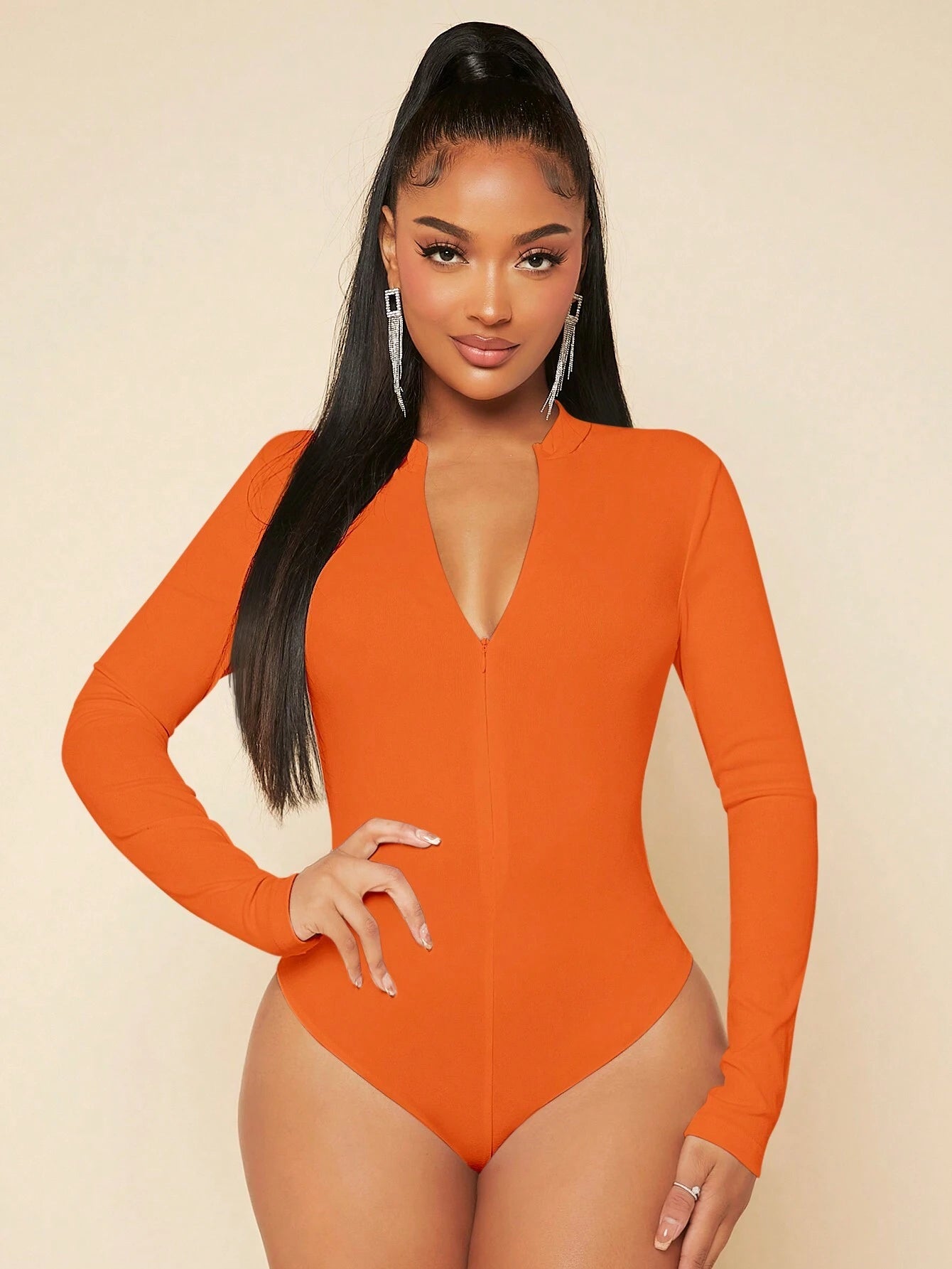 SXY Zip Up Slim Fit Bodysuit shein