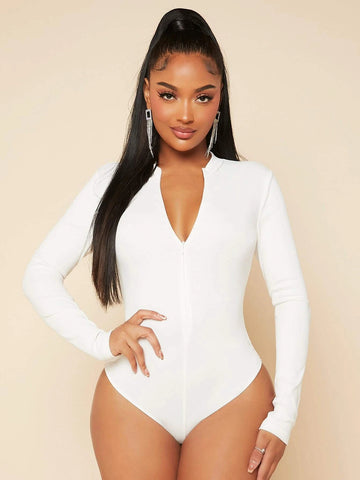 SXY Zip Up Slim Fit Bodysuit shein