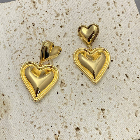 Stainless Steel Double Heart Shaped Drop Earrings for Women shein