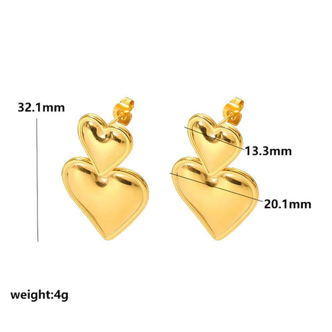 Stainless Steel Double Heart Shaped Drop Earrings for Women shein