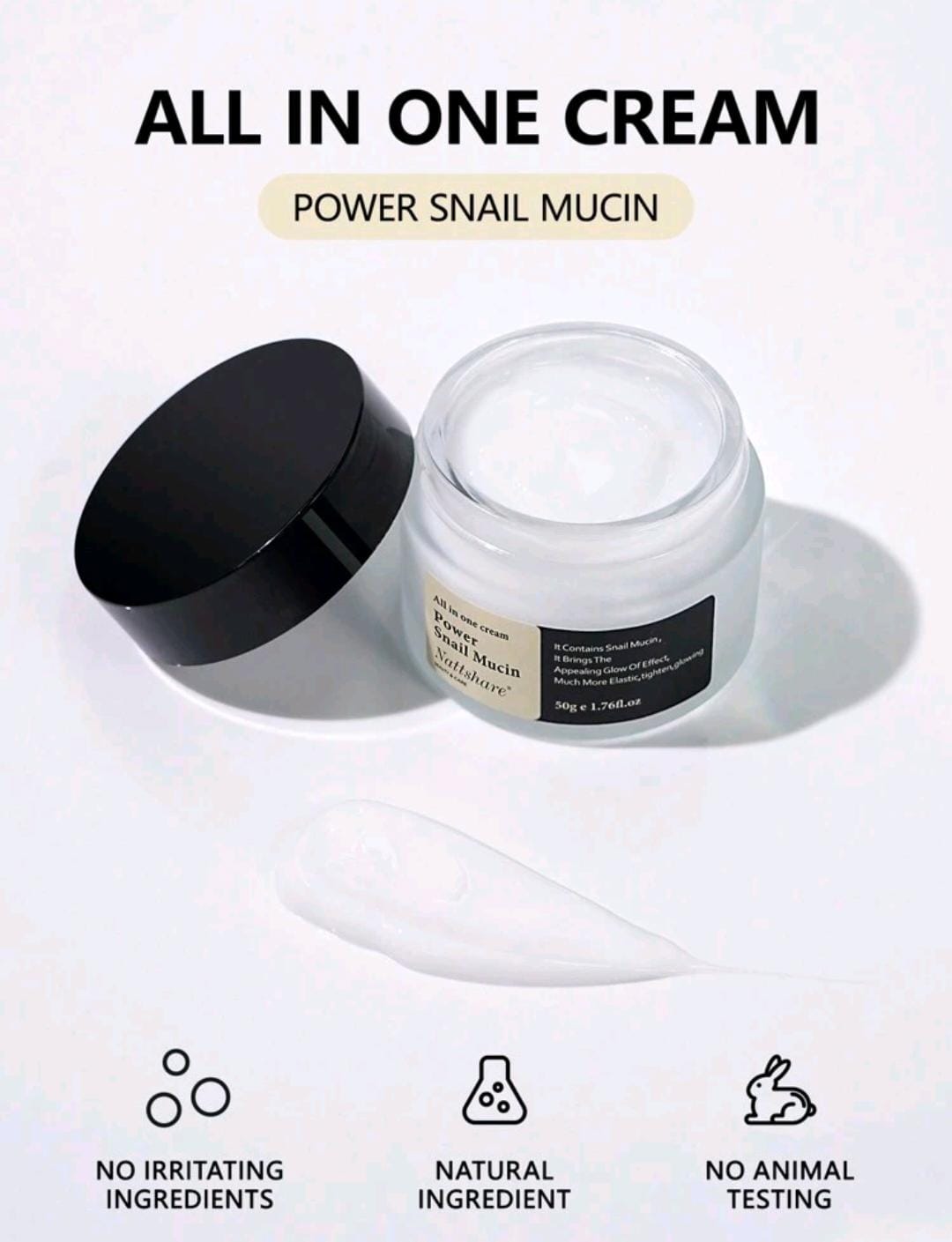 50g Snail Mucin Moisturizer Daily Cream Glowing Elastic Tighten Moisturizer For Dry Sensitive Skin shein