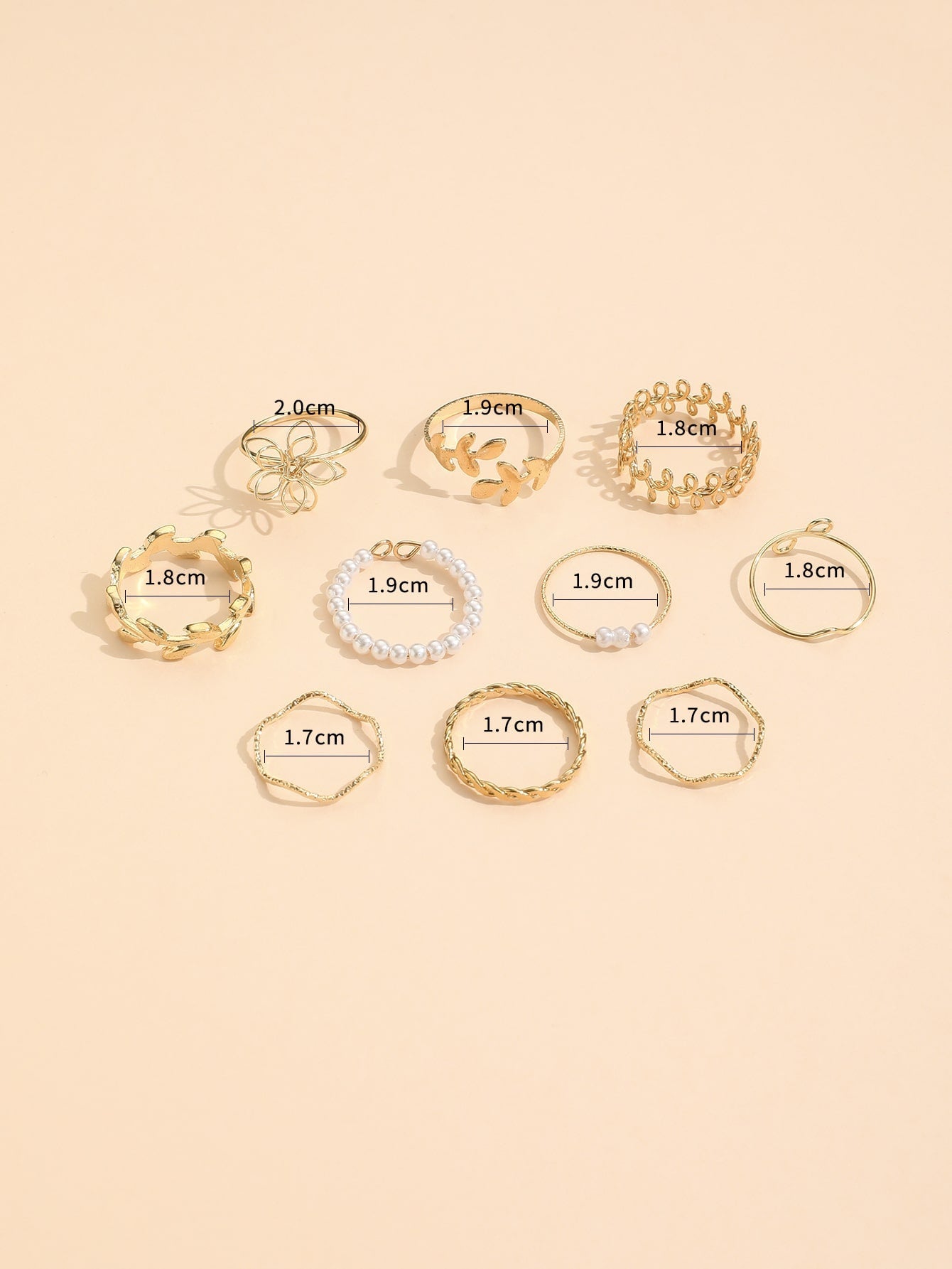 10pcs Leaf & Faux Pearl Decor Ring Shein