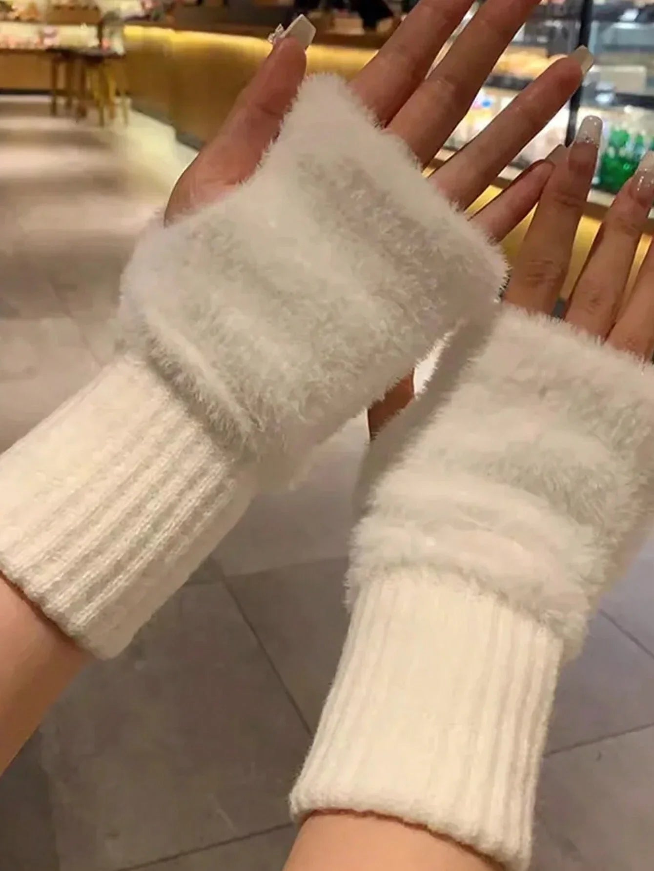 1pair Mink Fleece Soft Winter Half Finger Gloves Shein