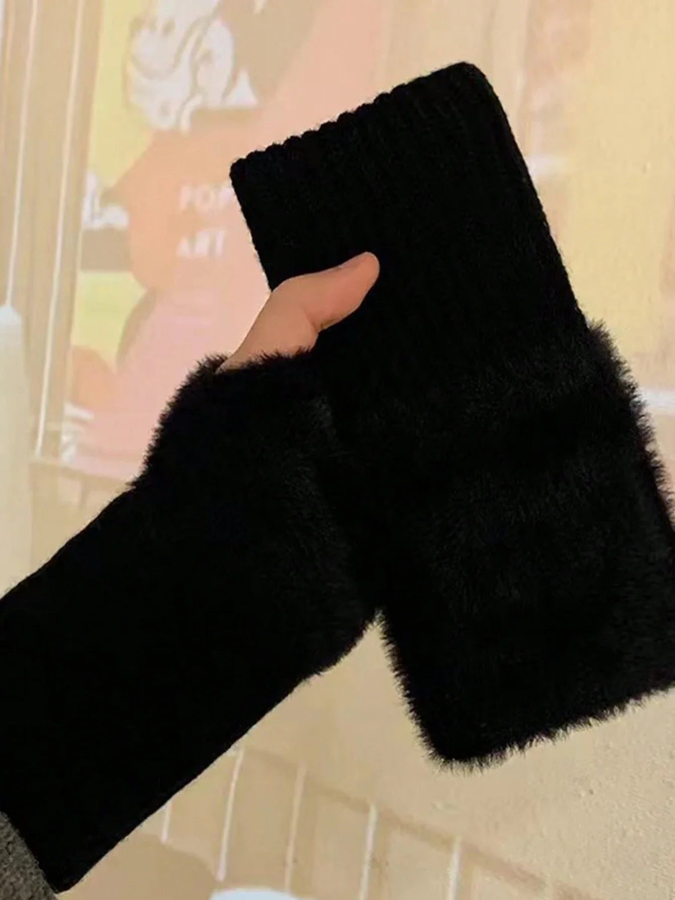 1pair Mink Fleece Soft Winter Half Finger Gloves Shein