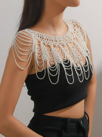 A Women's White Imitation Pearl Body Chain Shein