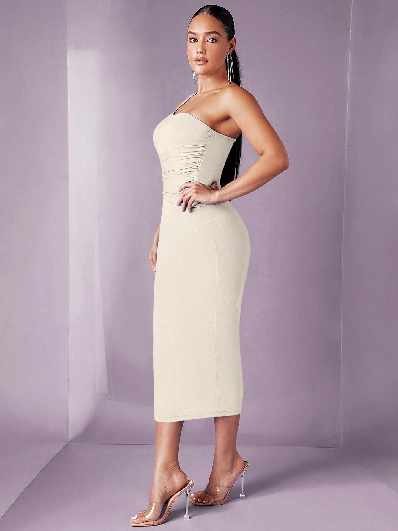 BAE One Shoulder Solid Bodycon Dress shein