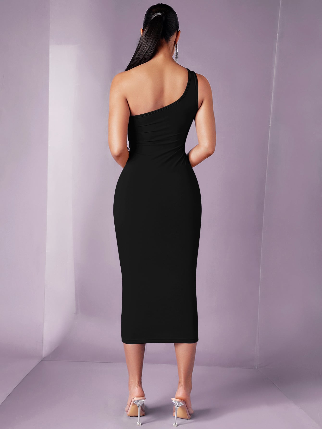 BAE One Shoulder Solid Bodycon Dress shein