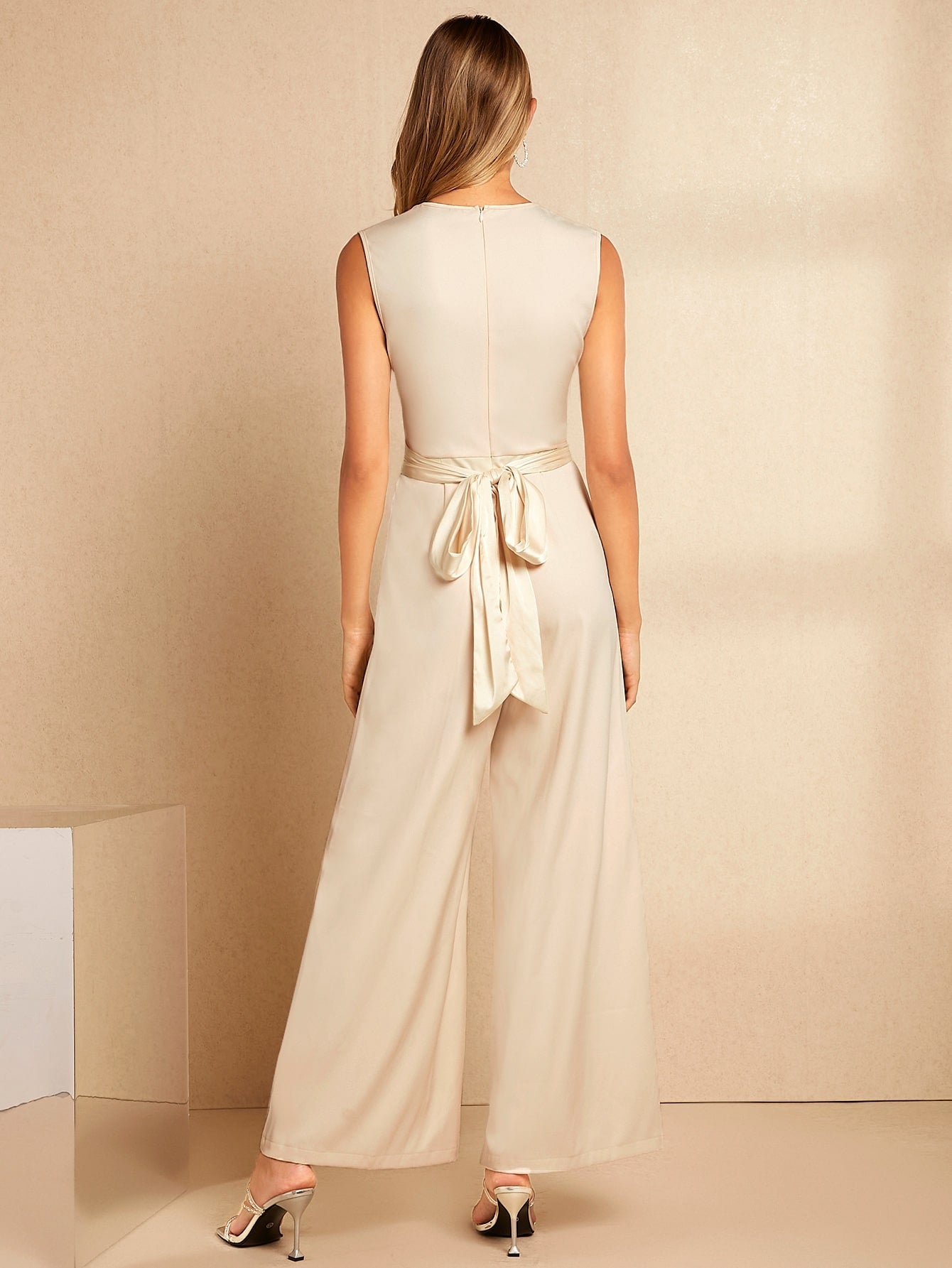 Belle Tie Back Wide Leg Jumpsuit Shein