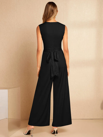 Belle Tie Back Wide Leg Jumpsuit Shein