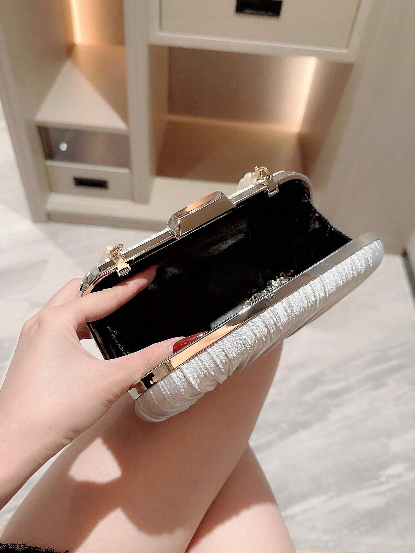 Luxury, Shiny Artificial Pearl Clutch Box Bag Shein