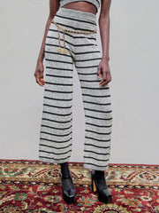 Middle Waist Stripe Straight Leg Knitted Trousers cider