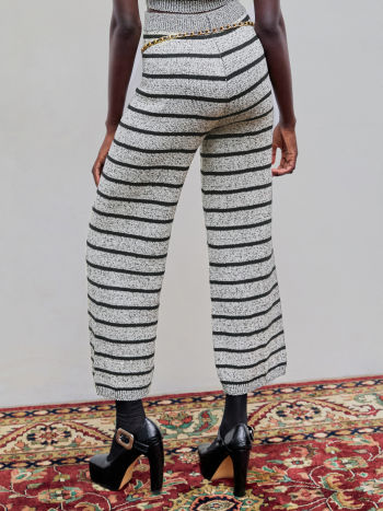 Middle Waist Stripe Straight Leg Knitted Trousers cider