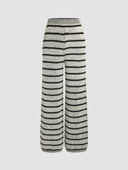 Middle Waist Stripe Straight Leg Knitted Trousers cider