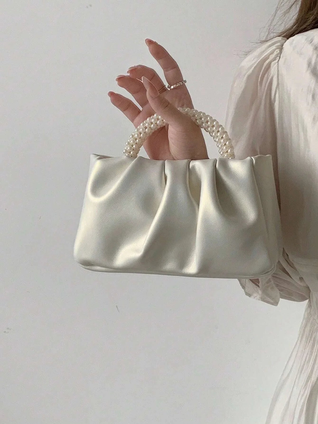 Small Ruched Bag Faux Pearl Decor Shein