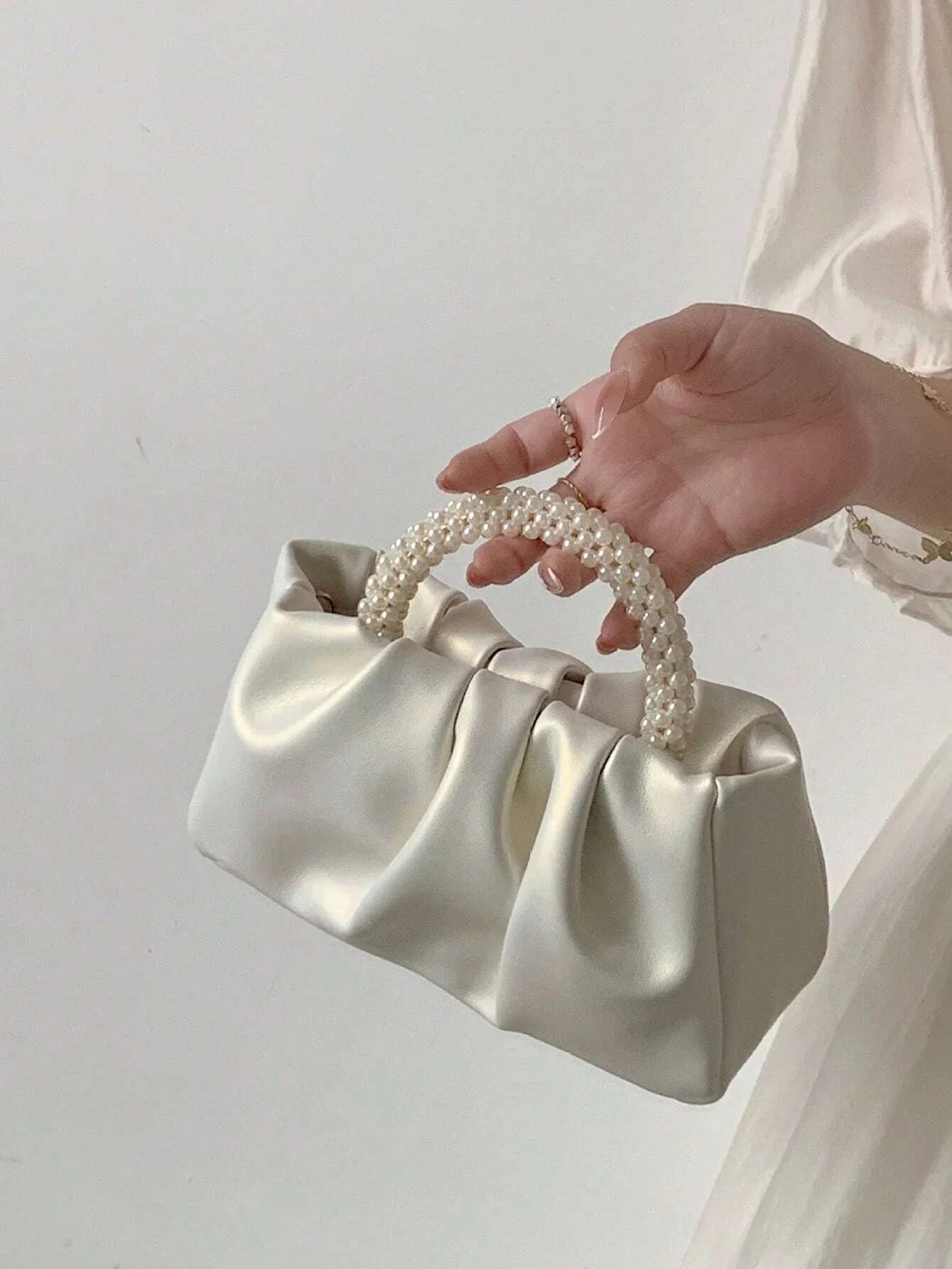 Small Ruched Bag Faux Pearl Decor Shein