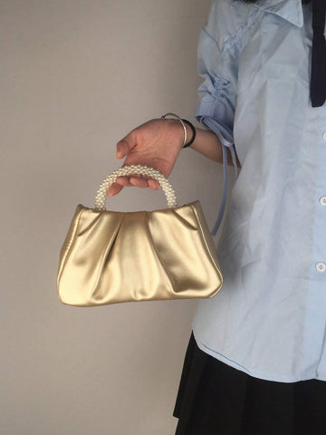 Small Ruched Bag Faux Pearl Decor Shein