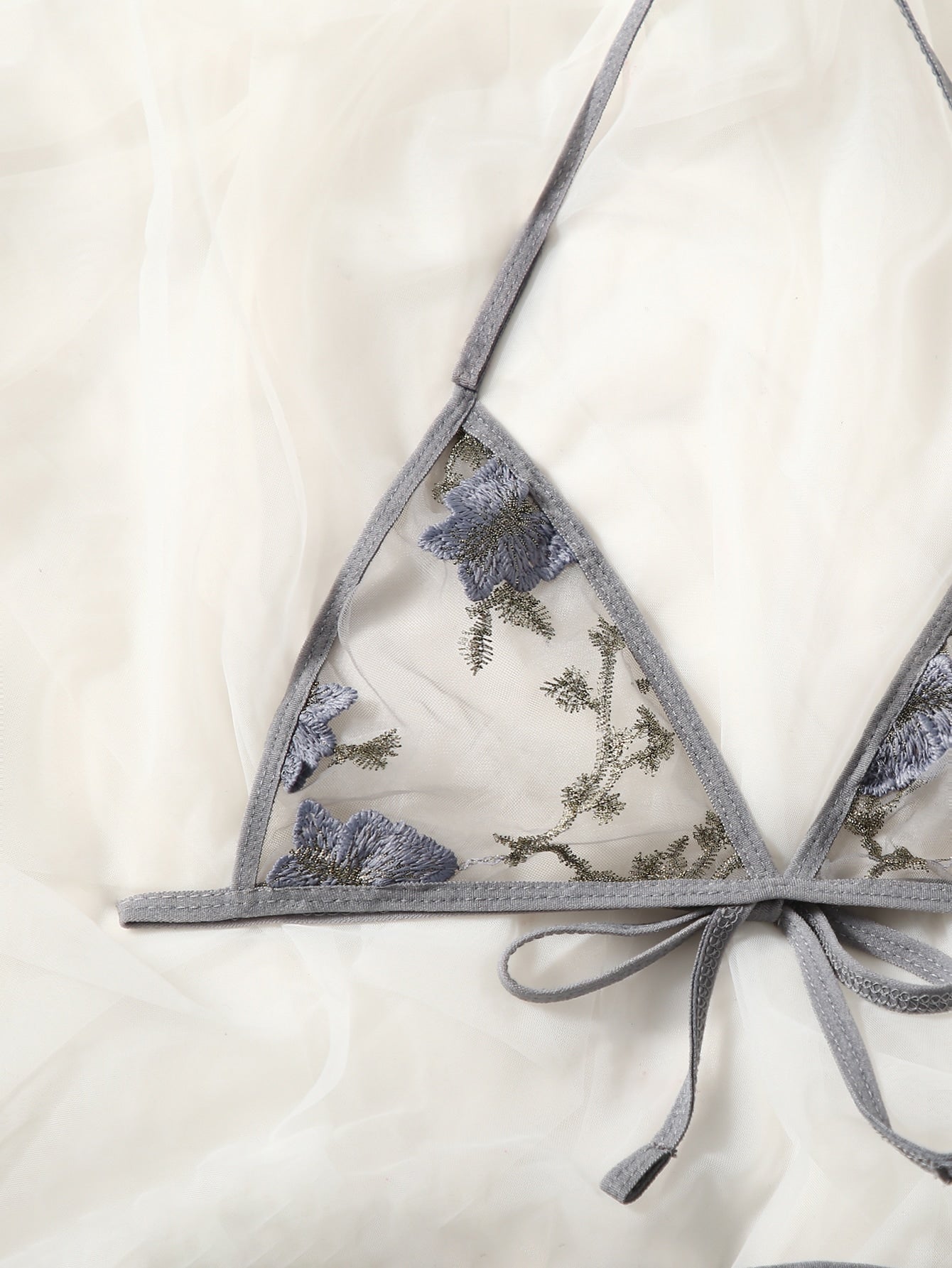 Butterfly Embroidery Mesh Lingerie Set shein