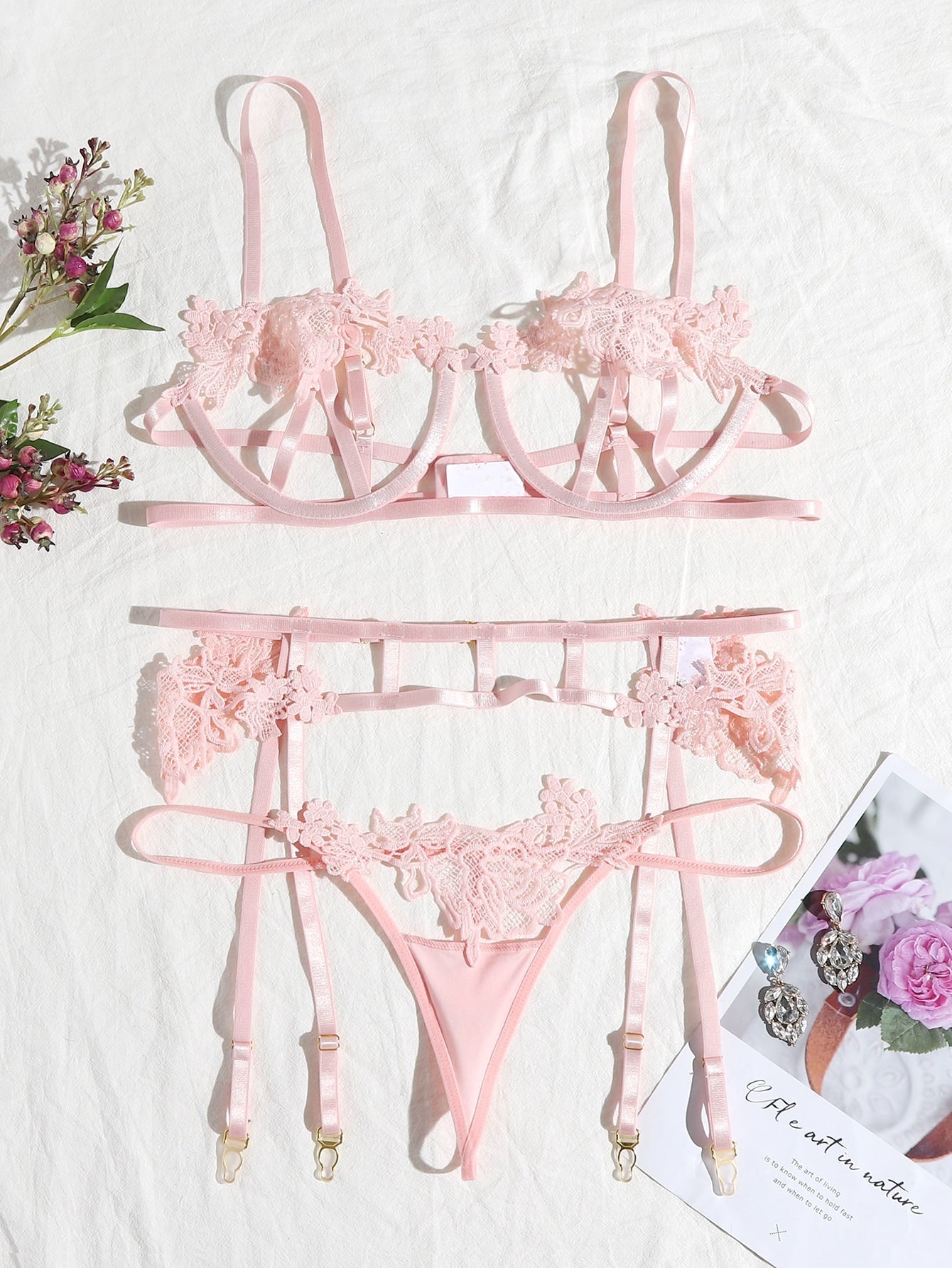 Cut Out Floral Sexy Lingerie shein